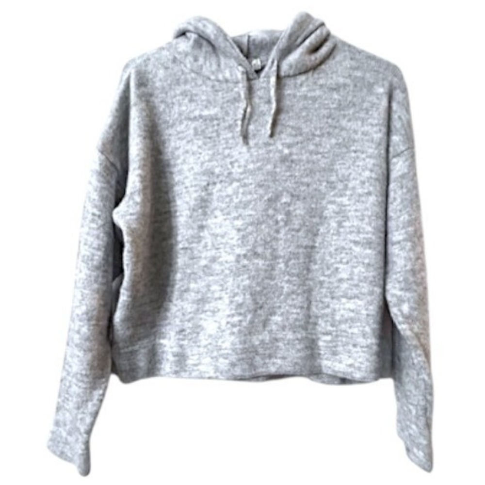 Topshop Womens Size S Gray Knit Hoodie Made in Italy Cropped Soft Urban Cabin